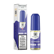 Bar Juice 5000 e-liquid bottle and packaging, with blueberry flavor indication, nicotine warning, and product information.